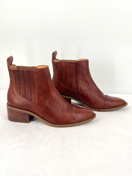 Crown Vintage Shoes - Crown Vintage Tolana2 Brown Leather Block Heel Chelsea Ankle Boots Booties 7.5
